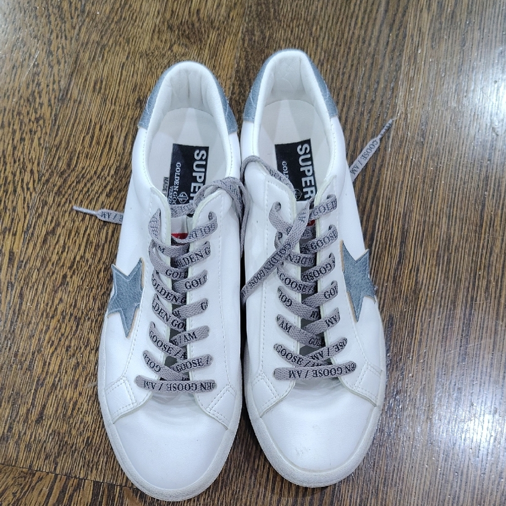 Golden Goose White Sneakers with Gray Stars